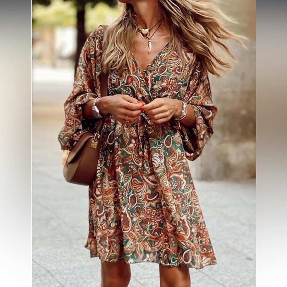 Paisley Print Bohemian Dress